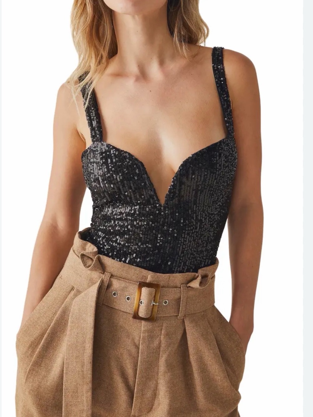Free People Black Sequin V-Neck Camisole